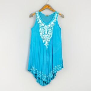 Wayan Natural Wear Coverup Dress Womens OS Swim Resortwear Boho Embroidered